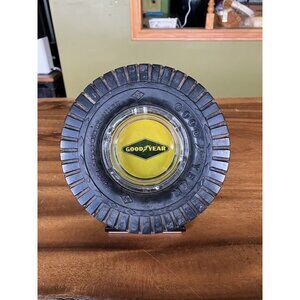 RARE Vintage Goodyear Rubber Tire W/Glass Insert Ashtray